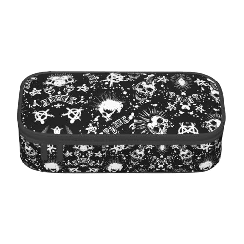 Liulannq Weiße Punk-Totenkopf-Tasche mit großem Fassungsvermögen, Schreibwaren-Stift von Liulannq