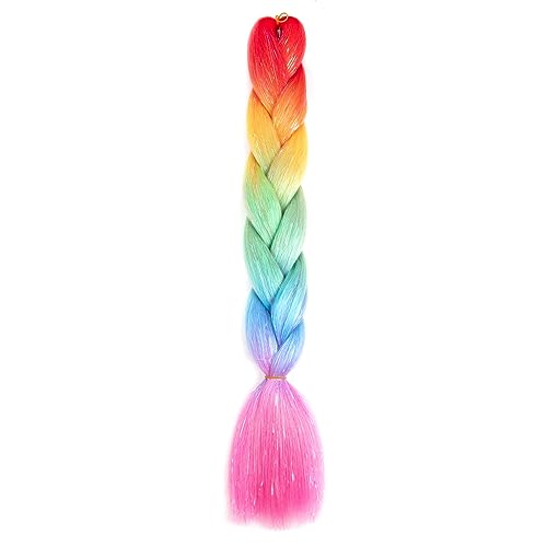 24 Zoll synthetische Ombre Glitter Jumbo Zöpfe Extensions funkeln Regenbogen Flechten Haar for Frauen DIY Frisur(H72) von LiuliuBull