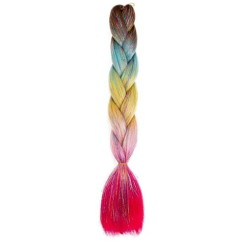 24 Zoll synthetische Ombre Glitter Jumbo Zöpfe Extensions funkeln Regenbogen Flechten Haar for Frauen DIY Frisur(H74) von LiuliuBull