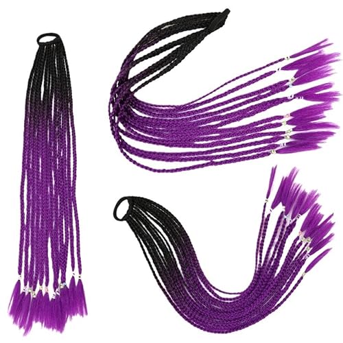 60CM Haarfarbe Farbverlauf Regenbogen Schmutzig Geflochtener Pferdeschwanz Frauen Elastisches Haarband Gummiband Haarschmuck Perücke Stirnband(Q37-B26) von LiuliuBull