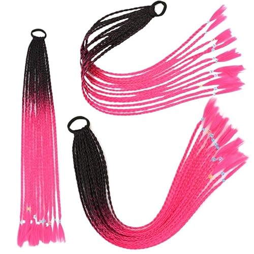 60CM Haarfarbe Farbverlauf Regenbogen Schmutzig Geflochtener Pferdeschwanz Frauen Elastisches Haarband Gummiband Haarschmuck Perücke Stirnband(Q37-B3) von LiuliuBull