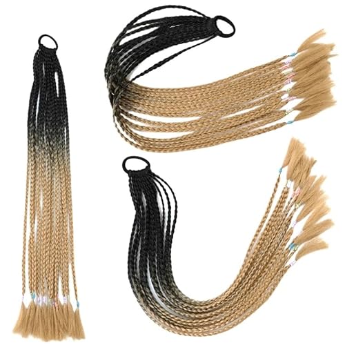 60CM Haarfarbe Farbverlauf Regenbogen Schmutzig Geflochtener Pferdeschwanz Frauen Elastisches Haarband Gummiband Haarschmuck Perücke Stirnband(Q37-B30) von LiuliuBull