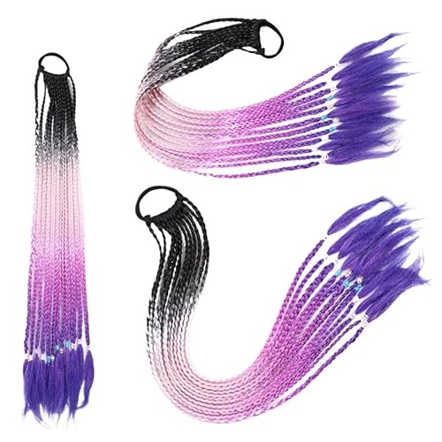 60CM Haarfarbe Farbverlauf Regenbogen Schmutzig Geflochtener Pferdeschwanz Frauen Elastisches Haarband Gummiband Haarschmuck Perücke Stirnband(Q37-D2) von LiuliuBull