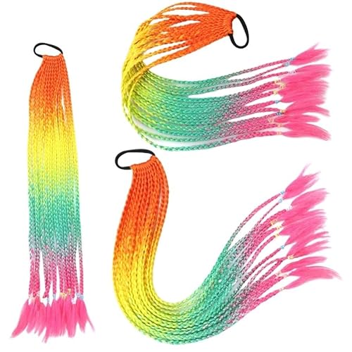 60CM Haarfarbe Farbverlauf Regenbogen Schmutzig Geflochtener Pferdeschwanz Frauen Elastisches Haarband Gummiband Haarschmuck Perücke Stirnband(Q37-D3) von LiuliuBull
