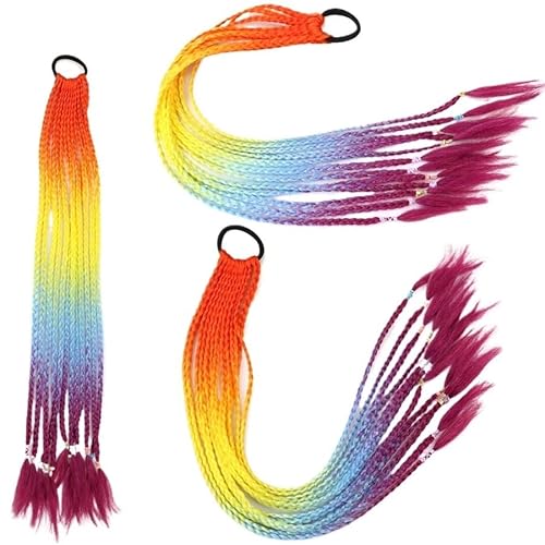 60CM Haarfarbe Farbverlauf Regenbogen Schmutzig Geflochtener Pferdeschwanz Frauen Elastisches Haarband Gummiband Haarschmuck Perücke Stirnband(Q37-D4) von LiuliuBull
