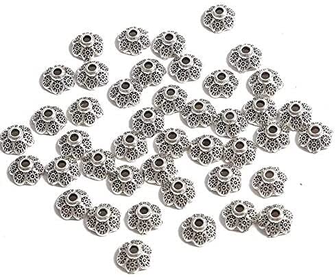 LiuliuBull 50 stücke Silber 6-14mm Blumen Filigraner Blütenblatt Endkappen Erkenntnisse Spacer Charms Perlenkappe Für Schmuckherstellung liefert (Color : Style12 9mm 50pcs) von LiuliuBull