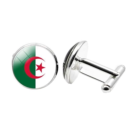 1 Paar Neuheit Flagge Manschettenknöpfe für Männer Flagge von Algerien Manschettenknöpfe Geburtstagstag Hochzeit Schmuck Geschenk mit Schmuck Box von Liumarvexia