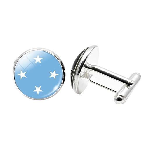 1 Paar Neuheit Flagge Manschettenknöpfe für Männer Flagge von Mikronesien Manschettenknöpfe Geburtstagstag Hochzeit Schmuck Geschenk mit Schmuck Box von Liumarvexia