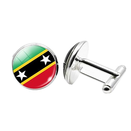 1 Paar Neuheit Flagge Manschettenknöpfe für Männer Flagge von Saint Kitts und Nevis Manschettenknöpfe Geburtstagstag Hochzeit Schmuck Geschenk mit Schmuckbox von Liumarvexia