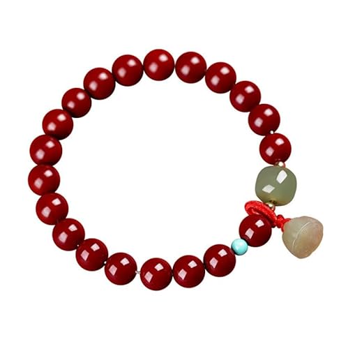 6mm Natur Cinnabar Perlen Armband mit Jade Lotus Charm, Natürliches Material Perlen Armbänder Stretch Armband Schmuck mit Geschenkbox für Frauen Frau Freundinnen von Liumarvexia