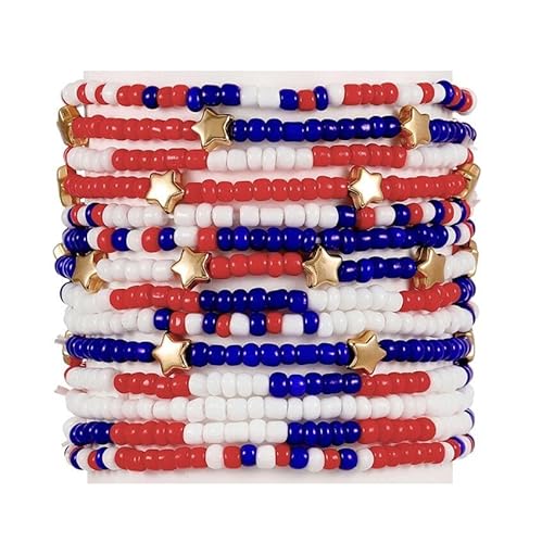 Bohemian Independence Day Star Beads Multi Layer Armband, Boho Armband Charme Schmuck mit Geschenkbox für Frauen Sommer Beach Party stapelbare Stretch Schmuck Geschenke, Color2 von Liumarvexia