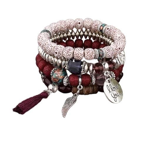 Bohemian Multi Layer Armband mit Tassel Wings Ich liebe Sie Anhänger, Boho Armband Charme Schmuck mit Geschenkbox für Frauen Sommer Beach Party Stapelbar Stretch Schmuck Geschenke, Color11 von Liumarvexia