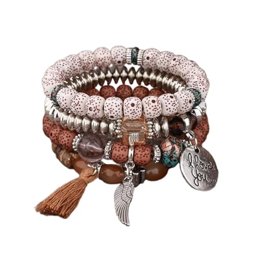 Bohemian Multi Layer Armband mit Tassel Wings Ich liebe Sie Anhänger, Boho Armband Charme Schmuck mit Geschenkbox für Frauen Sommer Beach Party Stapelbar Stretch Schmuck Geschenke, Color12 von Liumarvexia