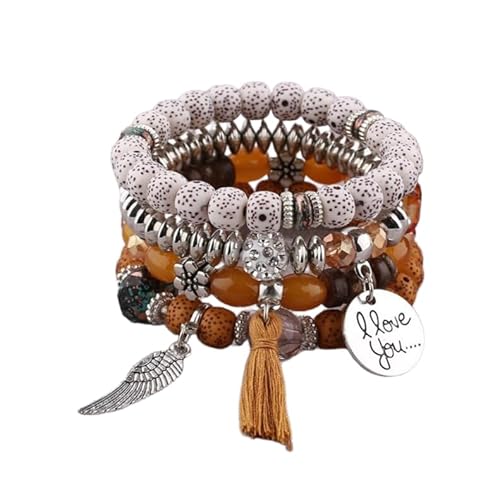 Bohemian Multi Layer Armband mit Tassel Wings Ich liebe Sie Anhänger, Boho Armband Charme Schmuck mit Geschenkbox für Frauen Sommer Strand Party Stapelbar Stretch Schmuck Geschenke, Color10 von Liumarvexia