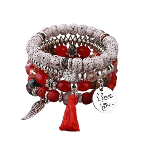 Bohemian Multi Layer Armband mit Tassel Wings Ich liebe Sie Anhänger, Boho Armband Charme Schmuck mit Geschenkbox für Frauen Sommer Strand Party Stapelbar Stretch Schmuck Geschenke, Color6 von Liumarvexia