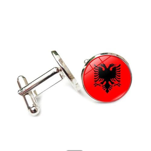 Cufflinks for Men Women with Albania National Flag Pattern Classic Round Men's Cufflinks Jewelry for Wedding Anniversary Business Party Events Tuxedo Dress Shirt von Liumarvexia