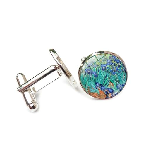 Cufflinks for Men Women with Art Painting Apricot Blossom Starry Sky Pattern Classic Round Men's Cufflinks Jewelry for Wedding Anniversary Business Party Events Tuxedo Dress Shirt von Liumarvexia