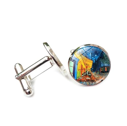 Cufflinks for Men Women with Art Painting Apricot Blossom Starry Sky Pattern Classic Round Men's Cufflinks Jewelry for Wedding Anniversary Business Party Events Tuxedo Dress Shirt von Liumarvexia