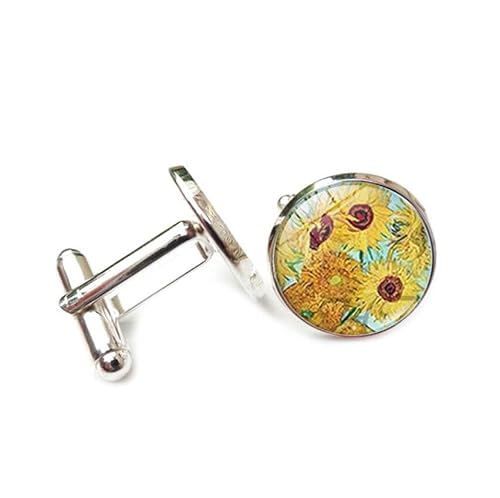 Cufflinks for Men Women with Art Painting Apricot Blossom Starry Sky Pattern Classic Round Men's Cufflinks Jewelry for Wedding Anniversary Business Party Events Tuxedo Dress Shirt von Liumarvexia