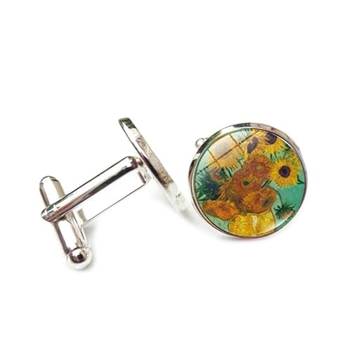 Cufflinks for Men Women with Art Painting Apricot Blossom Starry Sky Pattern Classic Round Men's Cufflinks Jewelry for Wedding Anniversary Business Party Events Tuxedo Dress Shirt von Liumarvexia