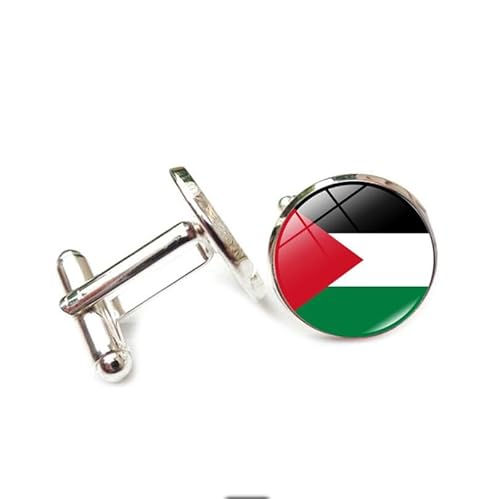 Cufflinks for Men Women with Palestine National Flag Pattern Classic Round Men's Cufflinks Jewelry for Wedding Anniversary Business Party Events Tuxedo Dress Shirt von Liumarvexia