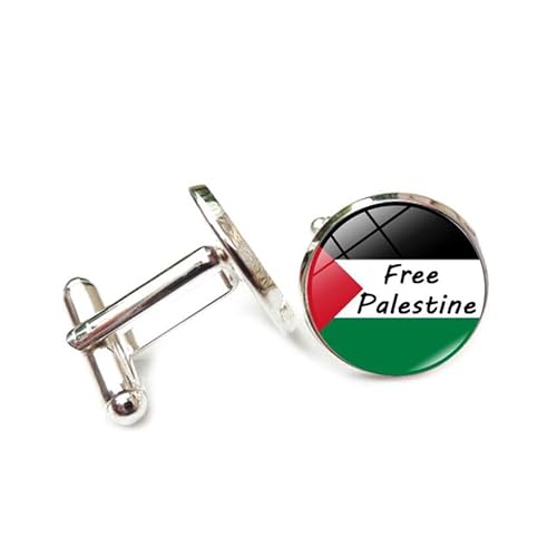 Cufflinks for Men Women with Palestinian Flag Map Pattern Classic Round Men's Cufflinks Jewelry for Wedding Anniversary Business Party Events Tuxedo Dress Shirt von Liumarvexia
