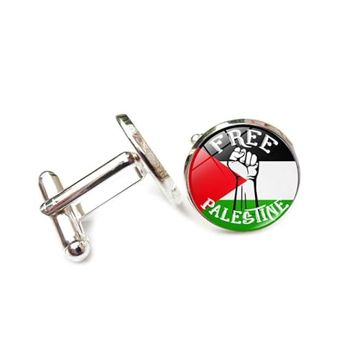 Cufflinks for Men Women with Palestinian Flag Map Pattern Classic Round Men's Cufflinks Jewelry for Wedding Anniversary Business Party Events Tuxedo Dress Shirt von Liumarvexia