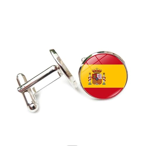 Cufflinks for Men Women with Spain National Flag Pattern Classic Round Men's Cufflinks Jewelry for Wedding Anniversary Business Party Events Tuxedo Dress Shirt von Liumarvexia