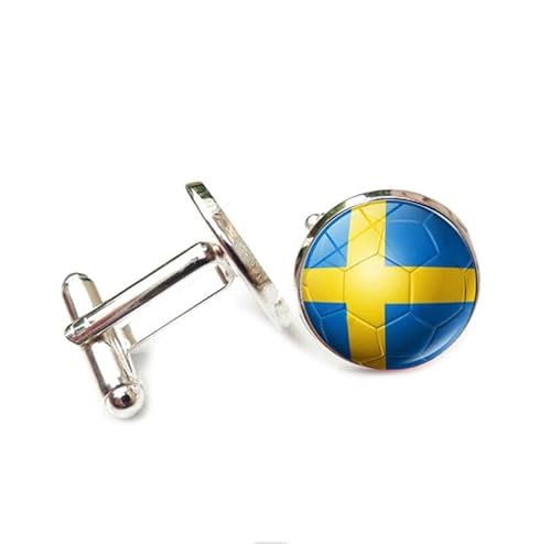 Cufflinks for Men Women with Sweden World Cup Flag Pattern Classic Round Men's Cufflinks Jewelry for Wedding Anniversary Business Party Events Tuxedo Dress Shirt von Liumarvexia
