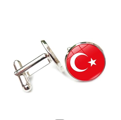 Cufflinks for Men Women with Türkiye National Flag Pattern Classic Round Men's Cufflinks Jewelry for Wedding Anniversary Business Party Events Tuxedo Dress Shirt von Liumarvexia
