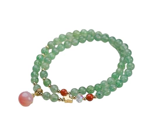 Liumarvexia 6mm Grün Kristall gestapelt Armband mit Pfirsich Charme, Natürliches Material Perlen Armbänder Stretch Armband Schmuck mit Geschenkbox für Frauen Frau Freundinnen von Liumarvexia