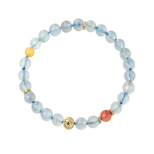 Liumarvexia 6mm Meerblau Schatz Rot Agat Münze Armband, Natürliches Material Perlen Armbänder Stretch Armband Schmuck mit Geschenkbox für Frauen Frau Freundinnen von Liumarvexia