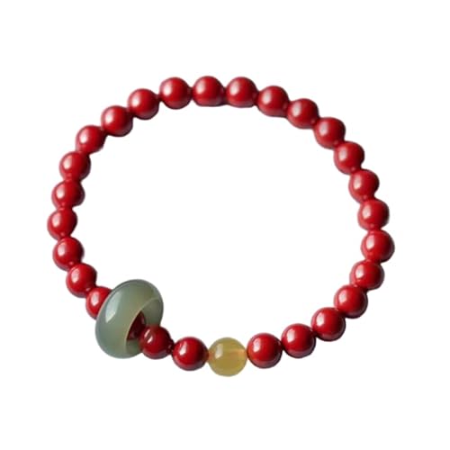 Liumarvexia 6mm Natürliche Cinnaber Perlen mit Hotan Jade Ring, Natürliches Material Perlen Armbänder Stretch Armband Schmuck mit Geschenkbox für Frauen Frau Freundinnen von Liumarvexia