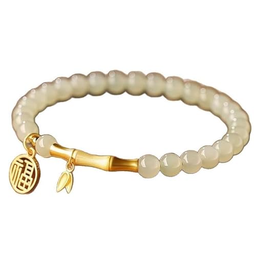 Liumarvexia 6mm Natürliches Hotan Jade Bambus Armband mit Fu Charm, Natürliches Material Perlen Armbänder Stretch Armband Schmuck mit Geschenkbox für Frauen Frau Freundinnen von Liumarvexia
