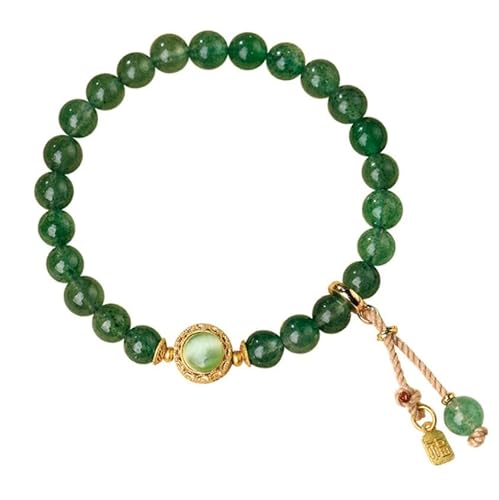 Liumarvexia 6mm Natürliches grünes Erdbeer Kristall Armband mit Fu Charm, Natürliches Material Perlen Armbänder Stretch Armband Schmuck mit Geschenkbox für Frauen Frau Freundinnen von Liumarvexia
