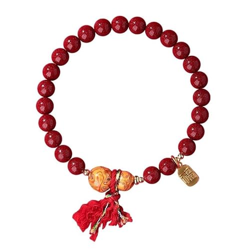 Liumarvexia 6mm Rote Cinnaber Perlen Kürbis Armband, Natürliches Material Perlen Armbänder Stretch Armband Schmuck mit Geschenkbox für Frauen Frau Freundinnen von Liumarvexia