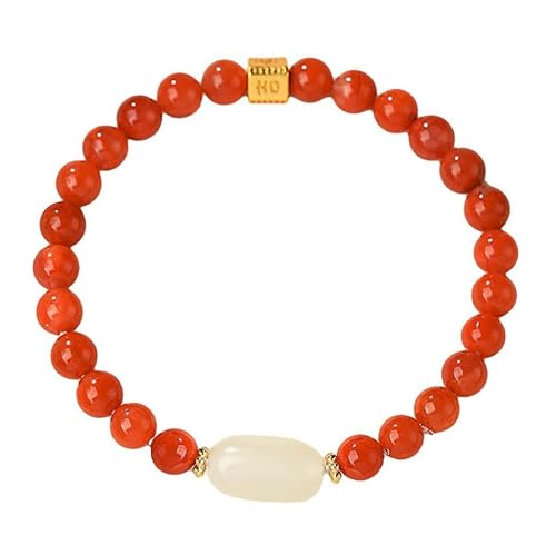 Liumarvexia 6mm Rotes Agat Hotan Jade Perlen Armband, Natürliches Material Perlen Armbänder Stretch Armband Schmuck mit Geschenkbox für Frauen Frau Freundinnen von Liumarvexia