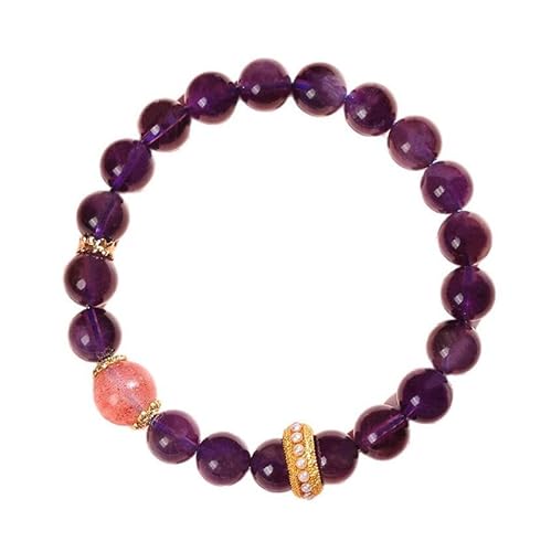 Liumarvexia 8mm Amethyst Erdbeere Kristall Armband, Natürliches Material Perlen Armbänder Stretch Armband Schmuck mit Geschenkbox für Frauen Frau Freundinnen von Liumarvexia
