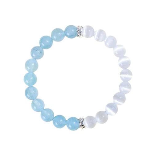Liumarvexia 8mm Aquamarin Katzenauge Stein Blaue Perlen Armband, Natürliches Material Perlen Armbänder Stretch Armband Schmuck mit Geschenkbox für Frauen Frau Freundinnen von Liumarvexia