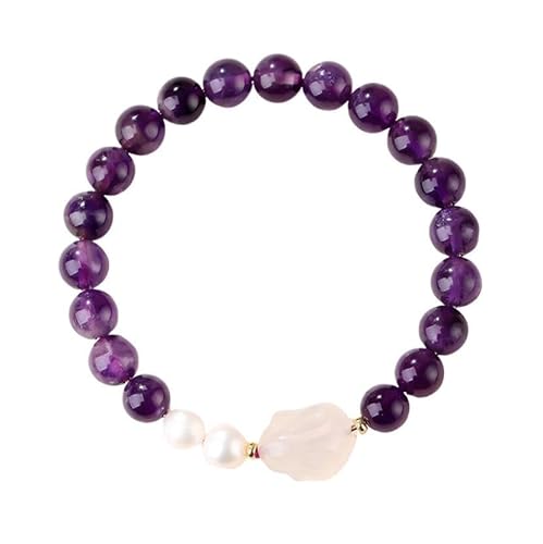 Liumarvexia 8mm Natürliche Amethyst niedliche Hase Armband, Natürliches Material Perlen Armbänder Stretch Armband Schmuck mit Geschenkbox für Frauen Frau Freundinnen von Liumarvexia