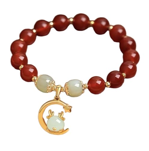 Liumarvexia 8mm Natürliche Hetian Jade rote Agat Drachen Charm Armband, Natürliches Material Perlen Armbänder Stretch Armband Schmuck mit Geschenkbox für Frauen Frau Freundinnen von Liumarvexia