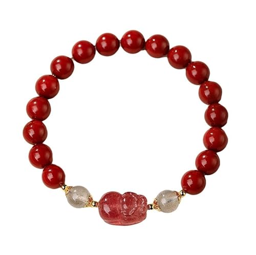 Liumarvexia 8mm Natürliches rotes Agat Erdbeere Kristall Pixiu Armband, Natürliches Material Perlen Armbänder Stretch Armband Schmuck mit Geschenkbox für Frauen Frau Freundinnen von Liumarvexia