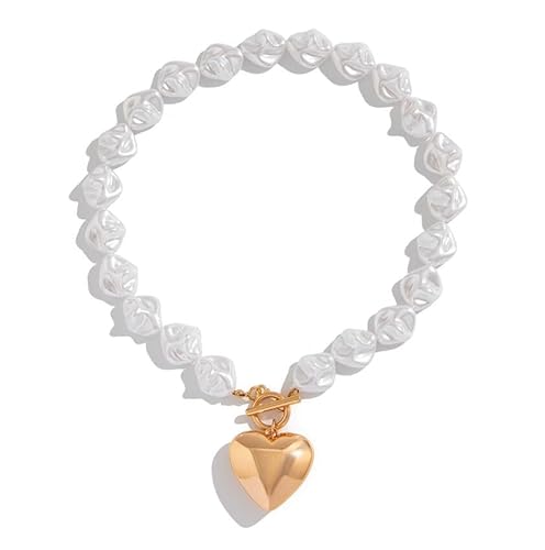 Liumarvexia Barock Perle Herz Anhänger Halskette für Frauen, übertrieben unregelmäßige Imitation Perle Choker Dainty Halskette Party Punk Trendy Schmuck Geschenk gelb verstellbar von Liumarvexia