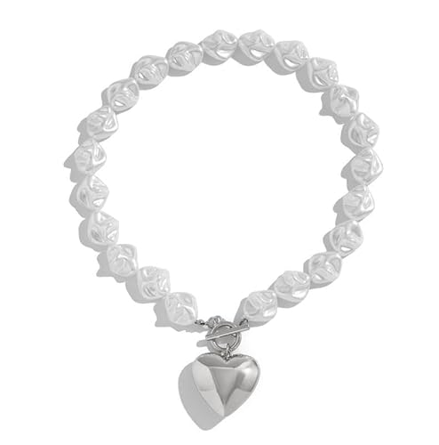 Liumarvexia Barock Perle Herz Anhänger Halskette für Frauen, übertrieben unregelmäßige Imitation Perle Choker Dainty Halskette Party Punk Trendy Schmuck Geschenk grau verstellbar von Liumarvexia
