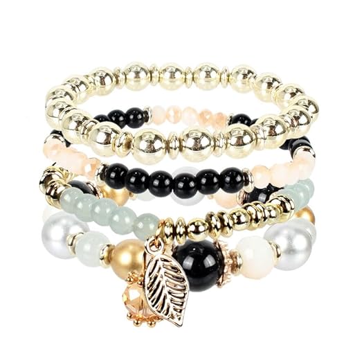 Liumarvexia Bohemian Bead Multi Layer Elastisches Blatt Anhänger Armband, Boho Armband Charme Schmuck mit Geschenkbox für Frauen Sommer Beach Party Stapelbar Stretch Schmuck Geschenke, Color2 von Liumarvexia