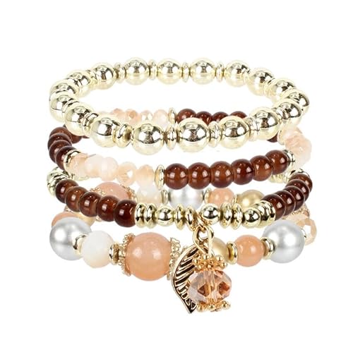 Liumarvexia Bohemian Bead Multi Layer Elastisches Blatt Anhänger Armband, Boho Armband Charme Schmuck mit Geschenkbox für Frauen Sommer Beach Party Stapelbar Stretch Schmuck Geschenke, Color3 von Liumarvexia