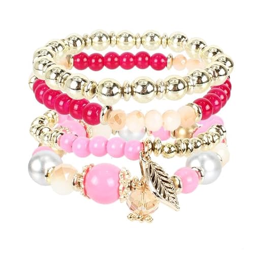 Liumarvexia Bohemian Bead Multi Layer Elastisches Blatt Anhänger Armband, Boho Armband Charme Schmuck mit Geschenkbox für Frauen Sommer Beach Party Stapelbar Stretch Schmuck Geschenke, Color4 von Liumarvexia