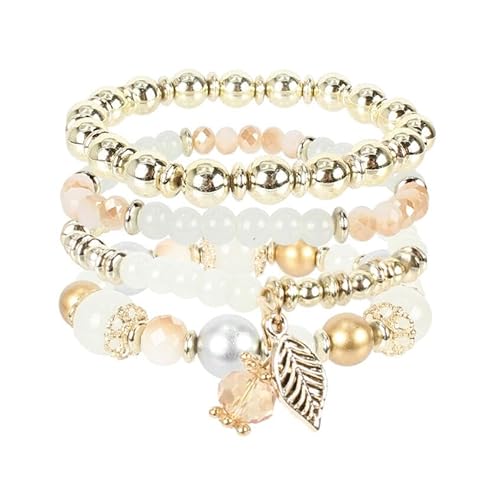 Liumarvexia Bohemian Bead Multi Layer Elastisches Blatt Anhänger Armband, Boho Armband Charme Schmuck mit Geschenkbox für Frauen Sommer Beach Party Stapelbar Stretch Schmuck Geschenke, Color5 von Liumarvexia