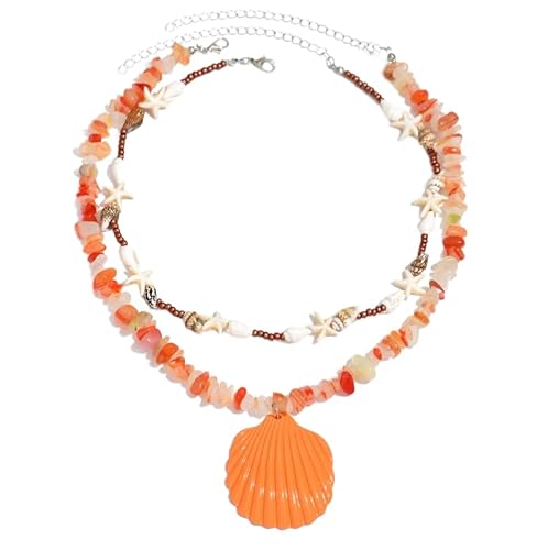 Liumarvexia Bohemian Doppelschicht Halskette für Frauen, Orange Perlen Schale Dainty Halskette Choker Summer Beach Look Schmuck Zubehör von Liumarvexia