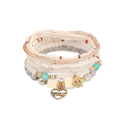 Liumarvexia Bohemian Multi Layer Bead Herz Charm gestapelt Armband, Boho Armband Charm Schmuck mit Geschenkbox für Frauen Sommer Strand Party gestapelbar Stretch Schmuck Geschenke, Color1 von Liumarvexia